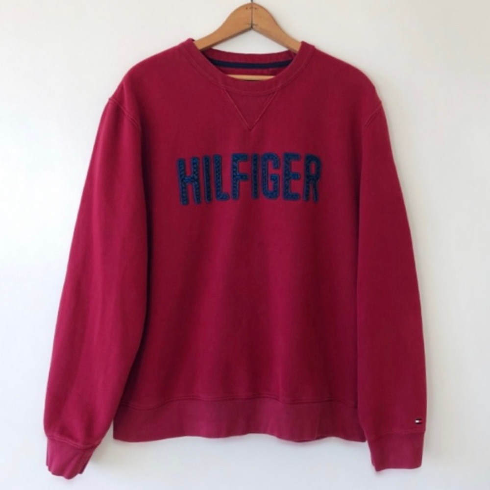 Vintage 90's TOMMY HILFIGER maroon Soft Heavyweight logo   Sweatshirt Size Small